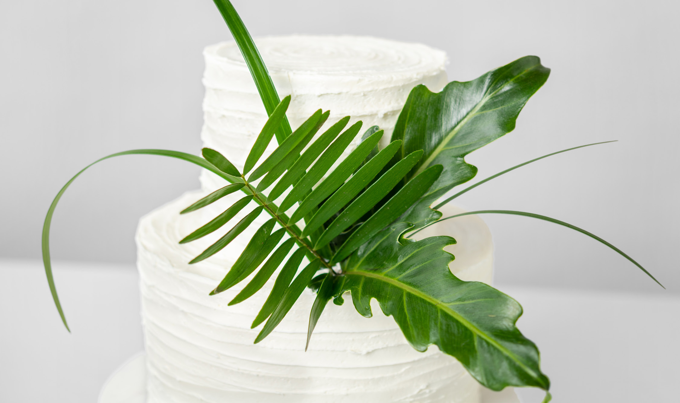 Cake decorated with a green leaf