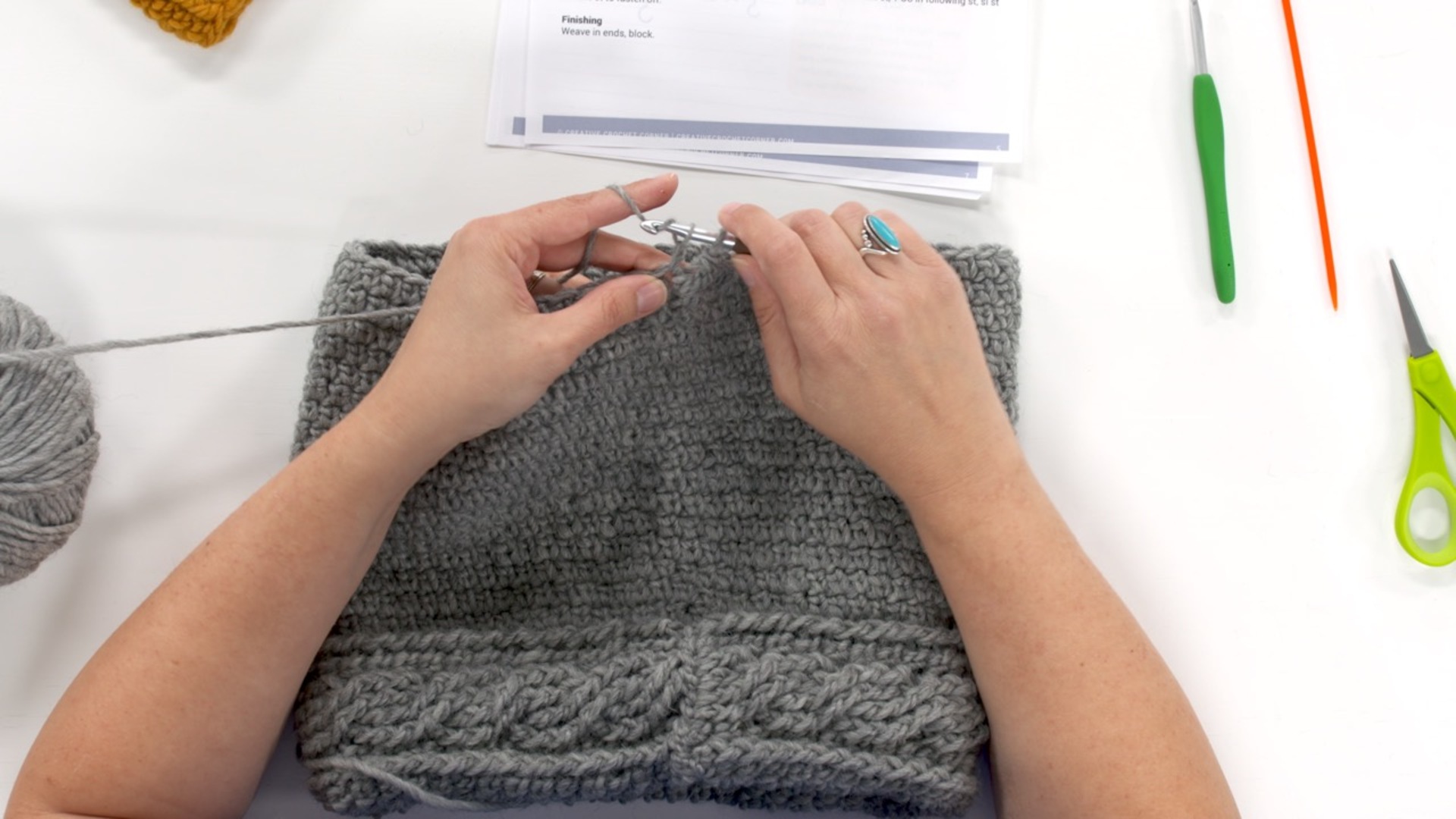 Session 3: Finishing the Cabled Cowl: Extended Single Crotchet and Ribbing