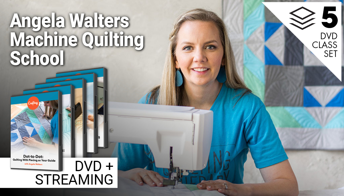 Dot-to-Dot Quilting with Piecing as your Guide DVD set ad with a woman sitting at a sewing machine