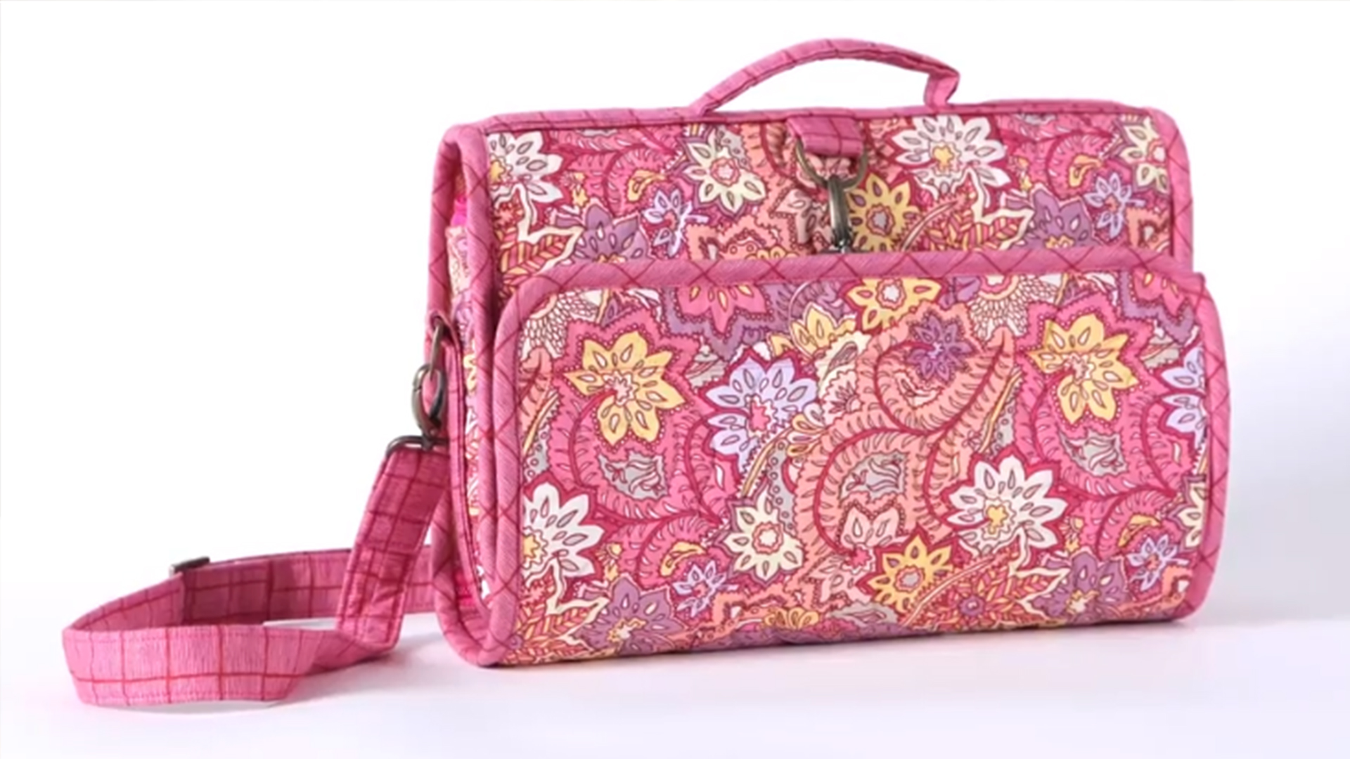 Pink paisley print roll up travel organizer