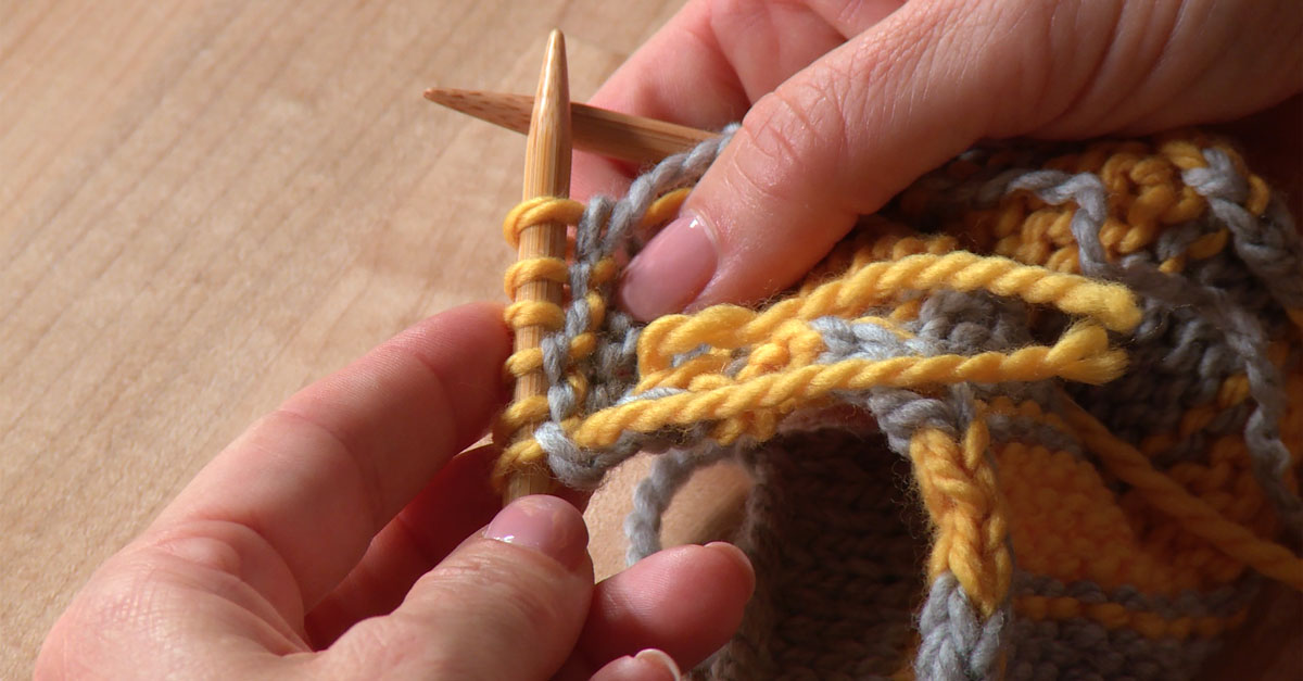 Yellow and gray knitting